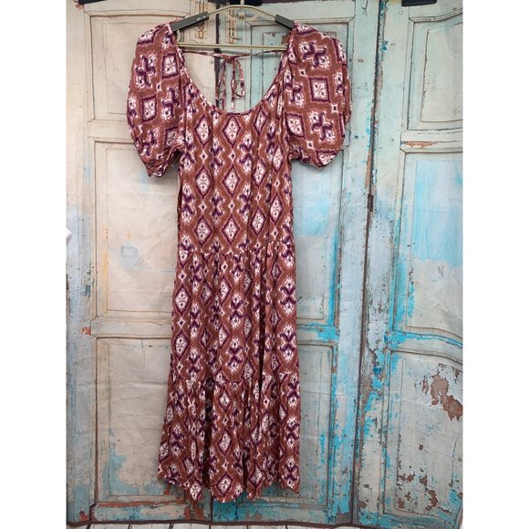 KNo Dresses & Skirts - Knox Rose Womans M Cognac Midi Dress Balloon Sleeves Rayon Pockets NEW